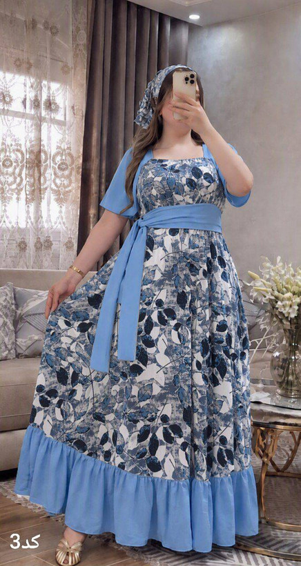 پیراهن نخی ست با مینی اسکارف