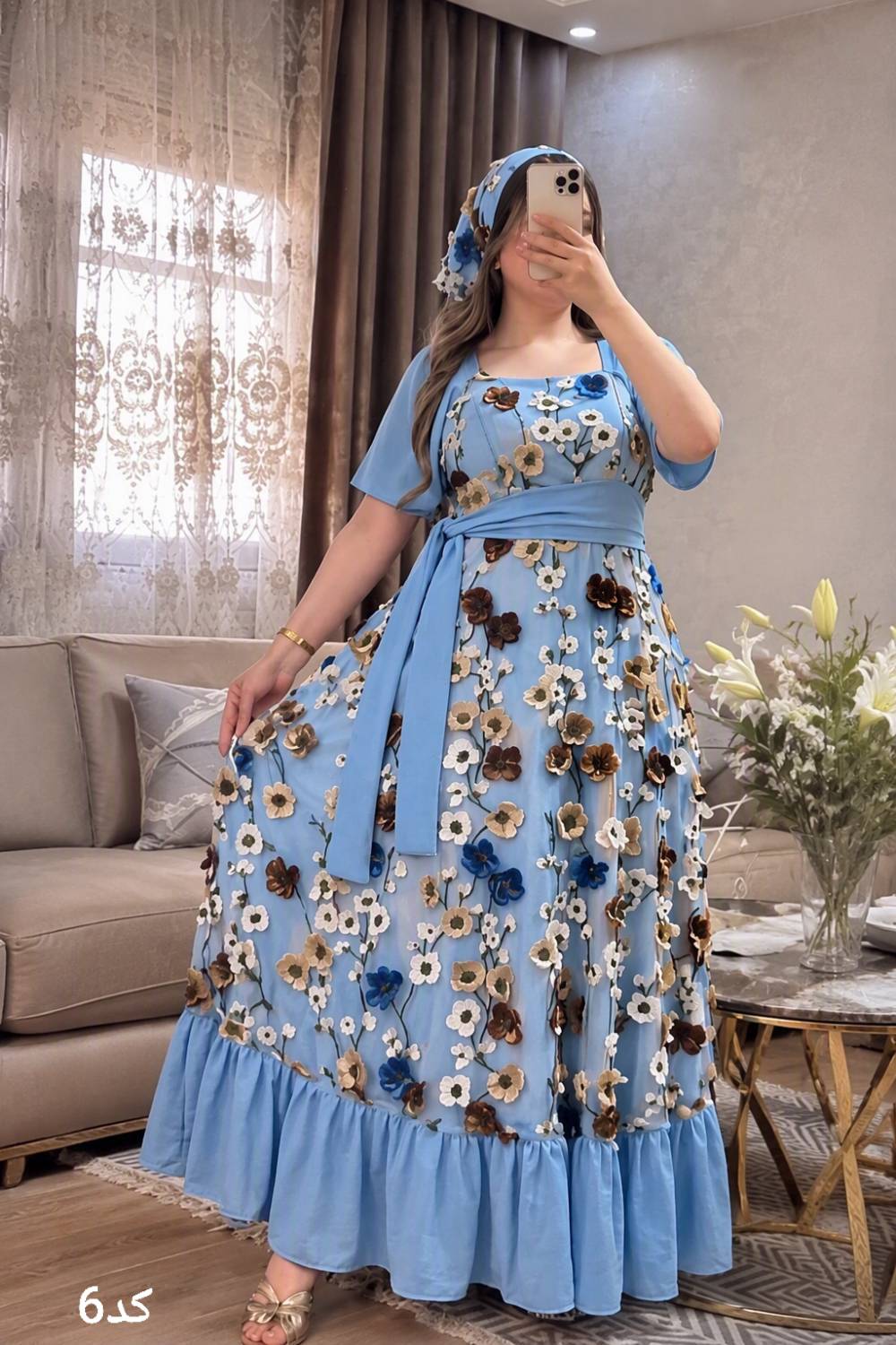 پیراهن نخی ست با مینی اسکارف