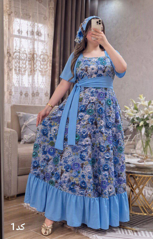 پیراهن نخی ست با مینی اسکارف